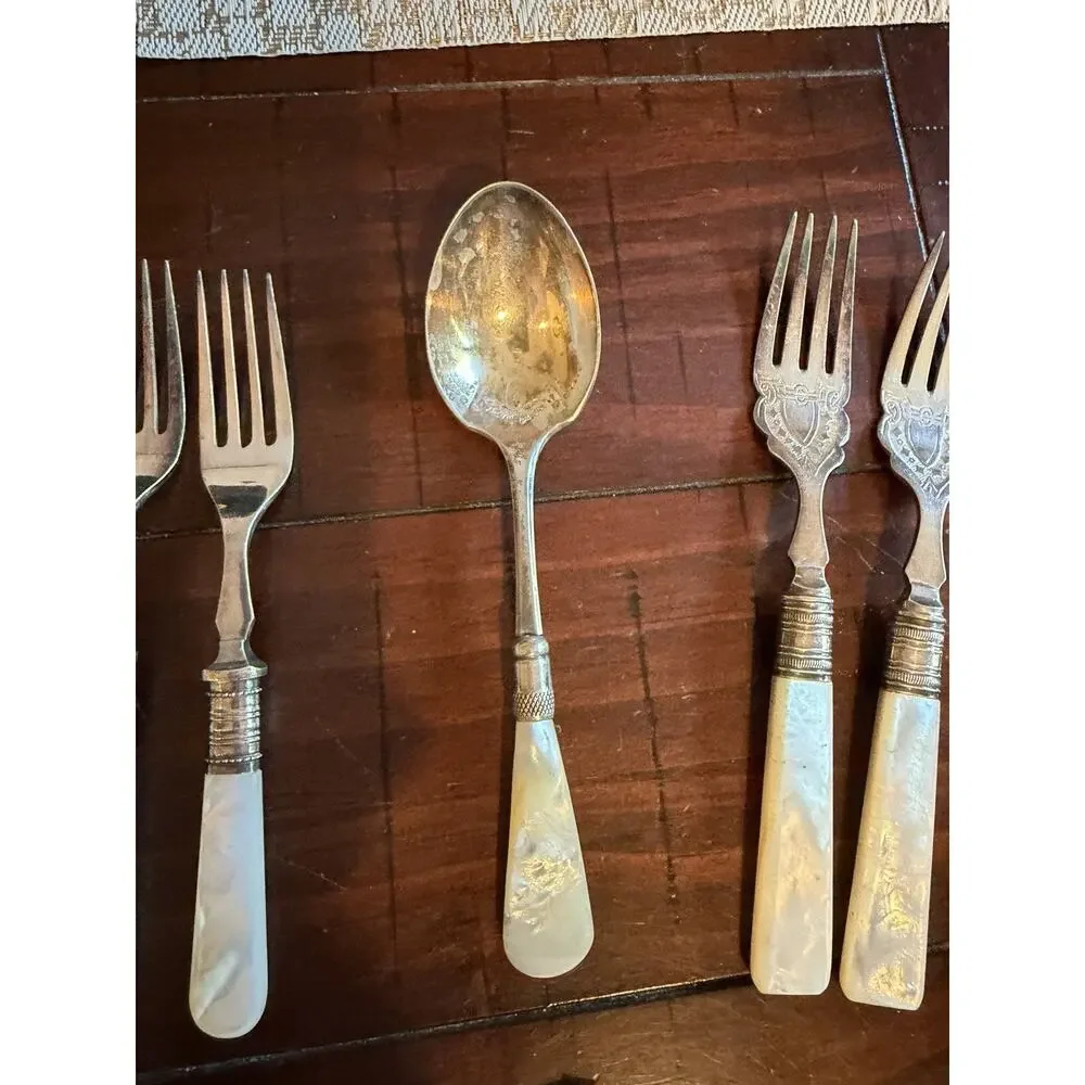Antique Mother of Pearl Silverware Victorian Period Set of 12 Pieces